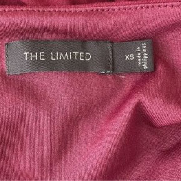 The Limited Faux Wrap Dress XS Womens Burgundy Gathered Draped Waist V Neck - Picture 5 of 5